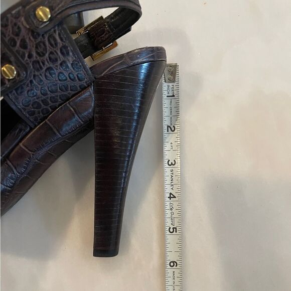 Tory Burch Monique Americana Brown Embossed Crocodile Peep Toe Sandals 10 M - Picture 7 of 9